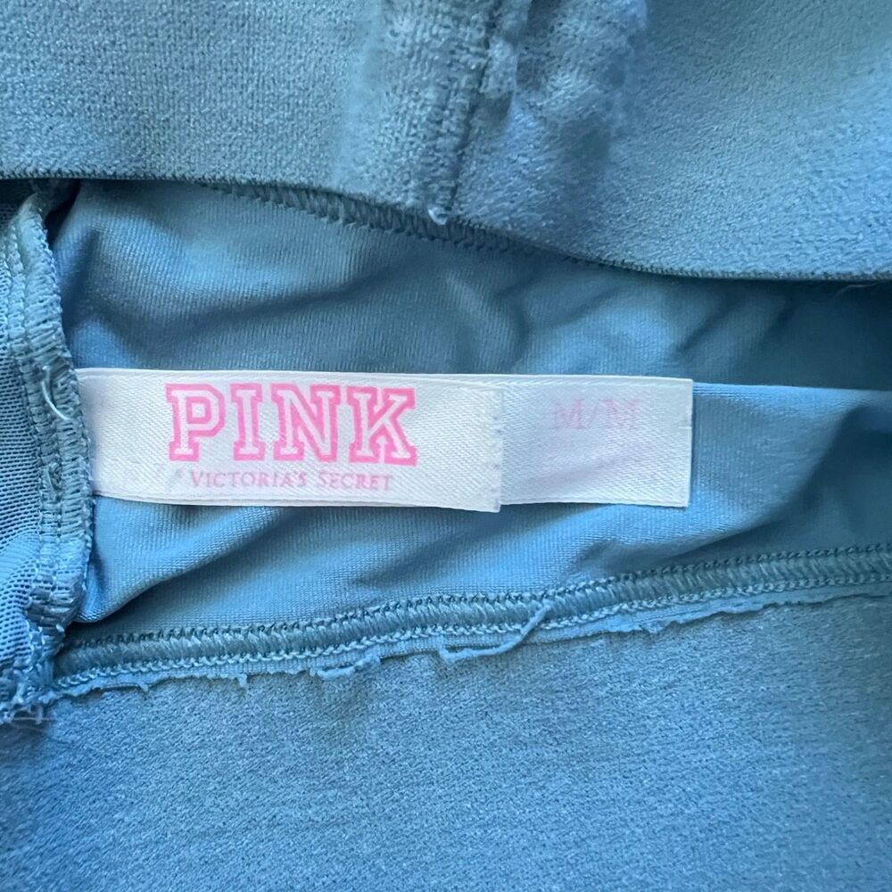 PINK Victoria's Secret Sports Bra Size M Light Blue Spell Out Mesh Racerback - Picture 6 of 7